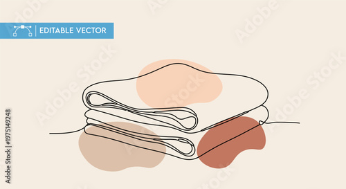 Continuous line art vector illustration of neatly folded textiles or towels with abstract shapes.
