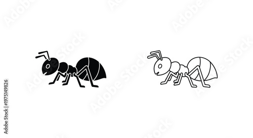 Ant Symbols: Simple Black and White Ant Illustrations Vector