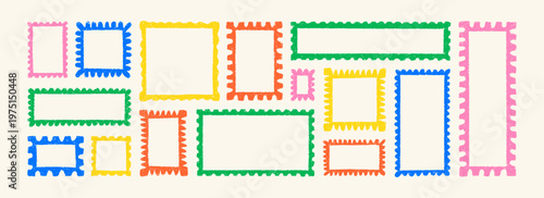 Obraz na plátně Set of crayon childish postage stamp frames