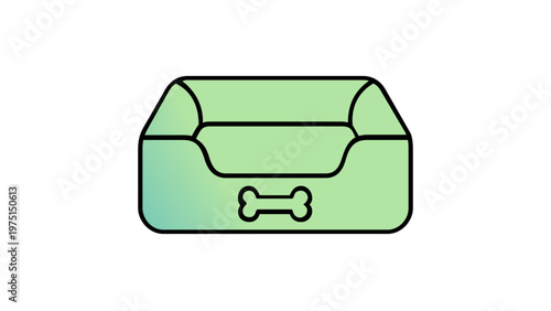 Scalable vector illustration of a dog bed icon with a bone motif, featuring a stylish green and blue gradient and minimalist flat design, perfect for pet care services and animal supply branding.