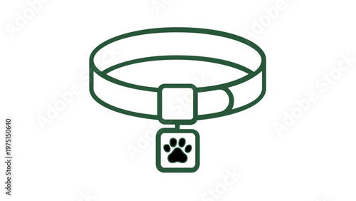 Minimalist Pet Collar Vector Icon Illustration with a Paw Print ID Tag, Flat Design for Animal Care, Dog and Cat Accessories, Pet Identification, Veterinary Services, and Scalable AI Graphic.