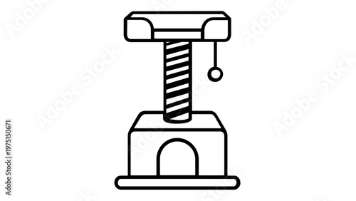 Minimalist cat tree scratching post vector icon illustration. Scalable AI-generated flat design of a multi-level feline tower with a base house, textured pole, platform, and hanging toy.