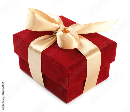 Red gift box with bow isolated on white