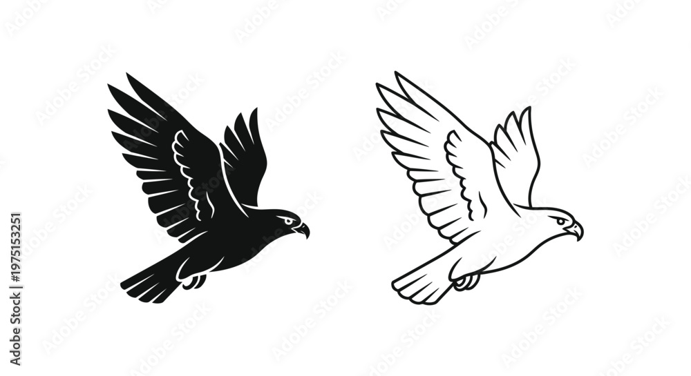 Fototapeta premium Symbolic Flying Birds: Peace Dove & Power Raven Vector Designs Vector