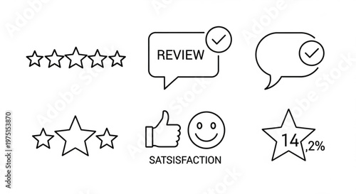 A set of vector graphic icons representing customer review and satisfaction ratings in a modern, minimalist design style