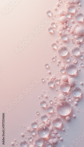 Floating water droplets with pastel highlights on a neutral background