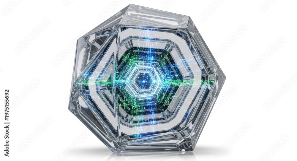 Fototapeta premium Futuristic Hexagonal Crystal with Digital Glow