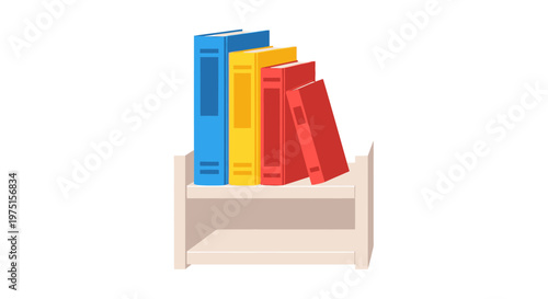 Books on a wooden shelf.
