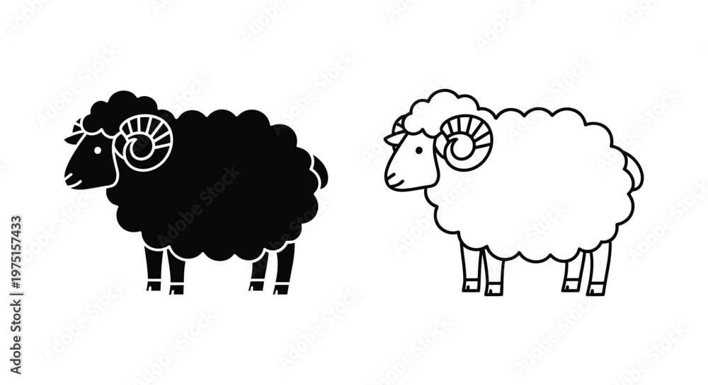 Obraz premium Black and White Rams: Unique Ram Symbols Design Vector