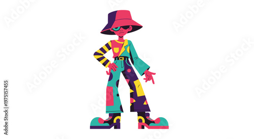 Colorful cartoon character in hat.