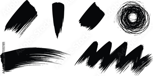 A grunge illustration of a black and white eagle feather set featuring vector wing silhouettes and ink pen brush strokes for nature design elements