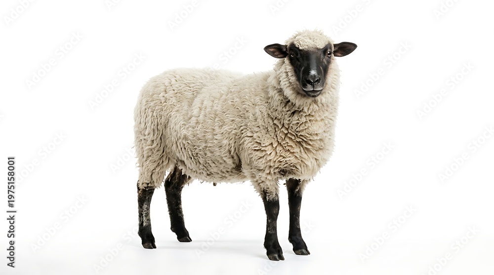 Fototapeta premium Isolated sheep on white background in a studio environment for stock photography