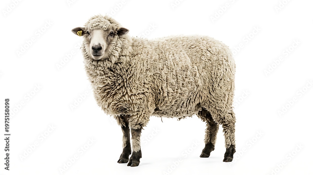 Fototapeta premium Isolated sheep on white background portrait livestock animal concept