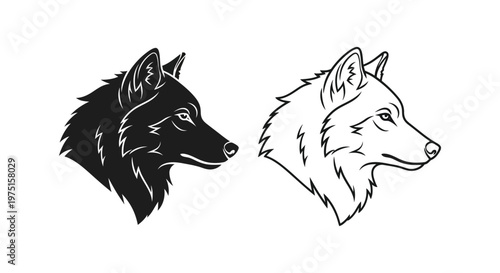 Wolf Sketch Designs: Black & White Canine Art Vector