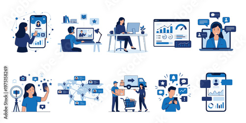 Customer Support and Online Service Illustration Set