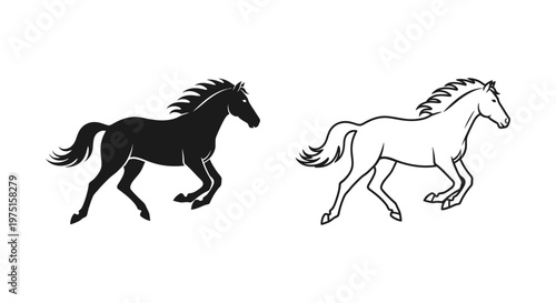 Galloping Horse Illustrations: Unique Black & White Art Vector