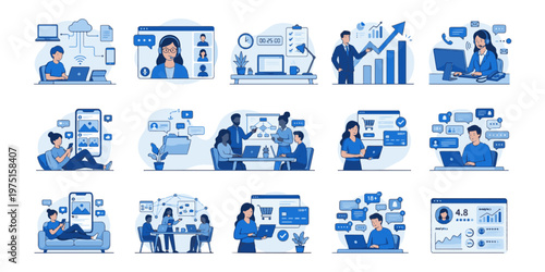 Digital Marketing and Online Business Strategy Illustration Set