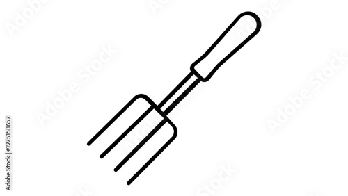 Hand fork gardening tool vector icon illustration. Minimalist line art of a garden fork for planting, weeding, and soil cultivation. Scalable AI-generated graphic for horticulture, farming, and DIY.