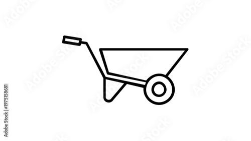 Sleek minimalist wheelbarrow line icon vector illustration for gardening, landscaping, and construction. Scalable flat design graphic, AI-generated, ideal for web, print, and mobile apps.