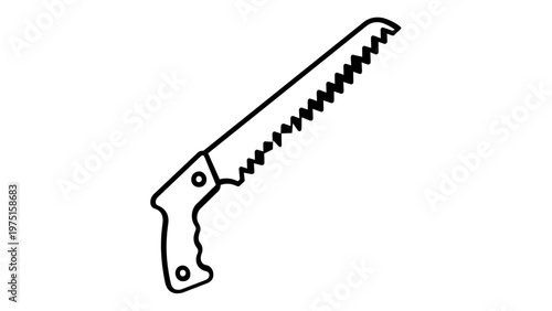 Minimalist pruning saw vector icon illustration for gardening and landscaping. Scalable flat line art design of a hand saw tool for cutting branches, trees, and wood. AI-generated graphic.