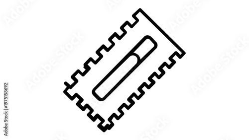 Notched Trowel Vector Icon Illustration: Minimalist Line Art Design of a Professional Tiling and Masonry Tool for Construction, Home Improvement, and DIY Projects, Scalable AI-Generated Graphic