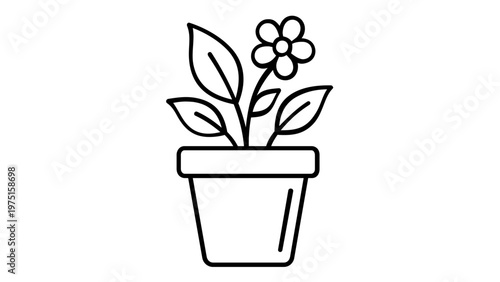 Minimalist Potted Plant Vector Icon Illustration Featuring a Blooming Flower and Lush Leaves in a Simple Pot, Perfect for Gardening, Nature, and Home Decor Graphic Design Projects.