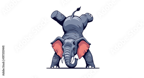 Gray Elephant Doing Headstand Upside Down.