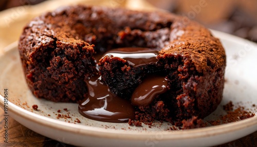 Close-up of a decadent chocolate cake slice topped with glossy ganache, showcasing moist texture and artisanal baking. Ideal for food blogs, dessert menus, baking recipes, and gourmet advertising.