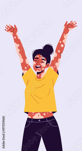 Woman Celebrating with Arms Raised.