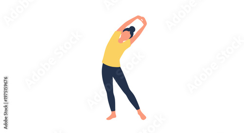 Woman doing morning yoga stretch.