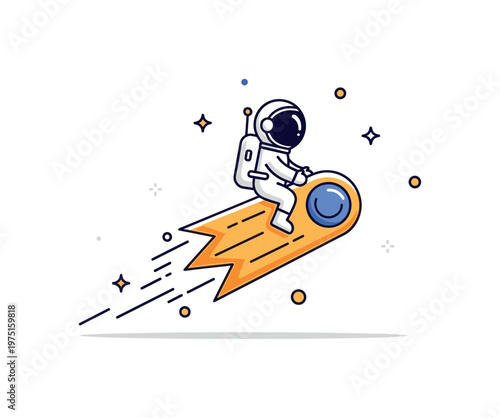 Mini playful astronaut comet adventure charming tiny astronaut riding a comet with a sparkling trail and subtle decorative sparkles for a whimsical cosmic