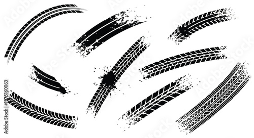 Hand drawn set of black ink splashes and vector doodle sketches featuring sea fish and animal nature patterns with artistic brush stroke textures