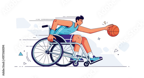Man in wheelchair playing basketball.