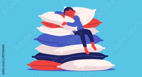 Man sitting on pile pillows.