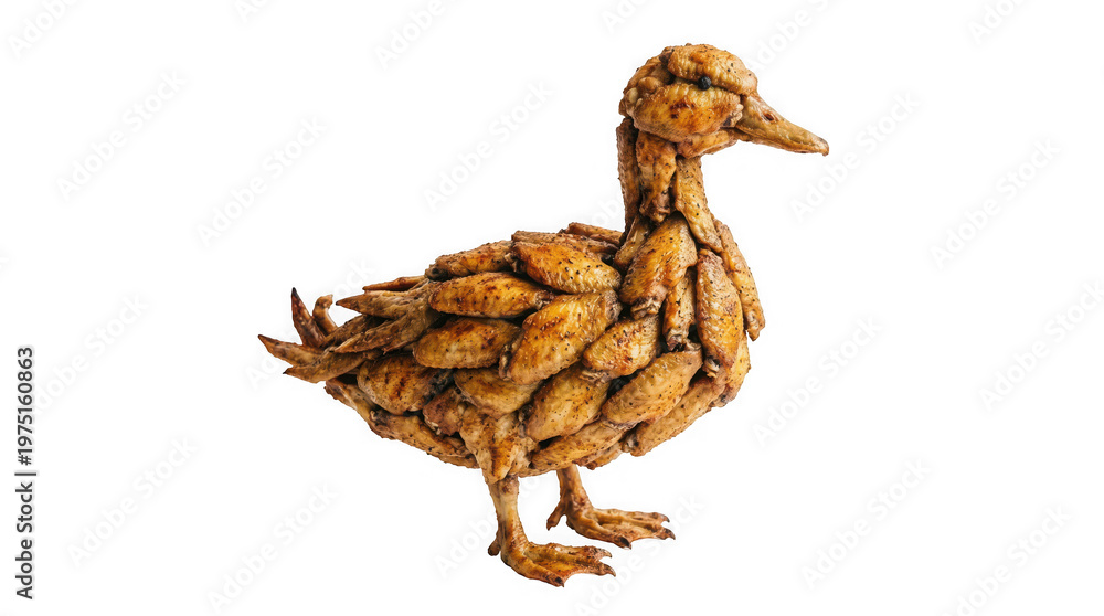 Obraz premium Golden roasted chicken wing duckling sculpture isolated on transparent background