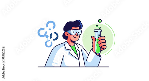 Scientist in Lab Coat Holding Test Tube.