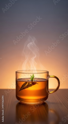 Warm mug of comforting herbal infusion resting on a wooden surface, preparing for bedtime relaxation and promoting restful sleep after a long day, comfortfood, afterhours, peaceful