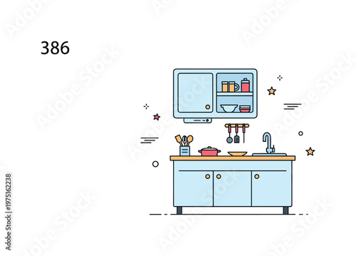 Minimalist kitchen corner with simple cabinets, a small countertop, and subtle utensil accents conveying order, clarity, and modern design. Minimalist flat
