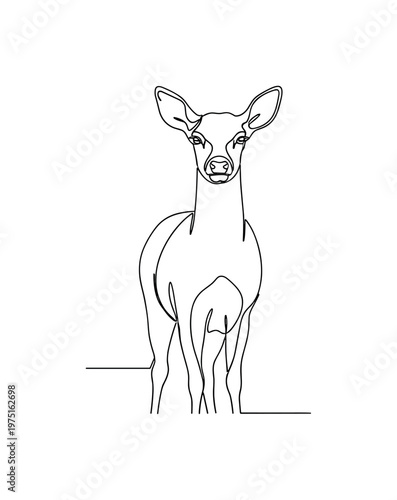 Silent Watcher. Minimalistic one-line drawing a deer observing ahead with calm expression, continuous single black line on white background, simple outline