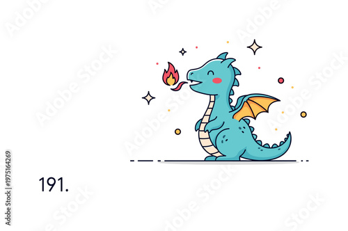 Mini whimsical fire dragon adorable little dragon standing upright, breathing a tiny flame with subtle sparkles enhancing the magical atmosphere. Minimalist