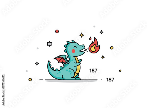 Tiny fire-breathing dragon cute little dragon exhaling a small flame with tiny sparkles around, perched on a soft surface for a playful magical