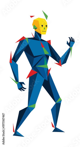 Man in blue bodysuit running.