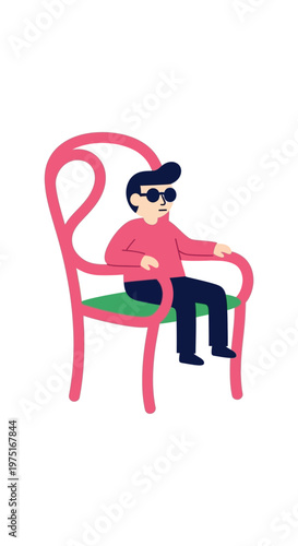 Man Sitting on Pink Chair.