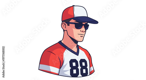 Man Wearing Baseball Cap Sunglasses.