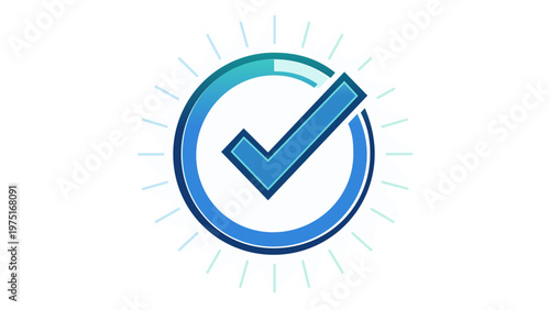 Professional blue teal checkmark vector icon illustraion for project management kanban board task completon, verified status, succes symbol, business workflo optimization, digital achevement.