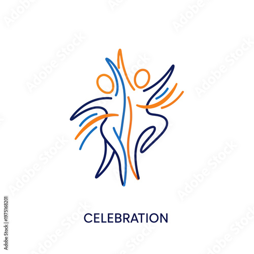 Abstract Dancing Figures Outline Icon for Collective Joy. transparent.