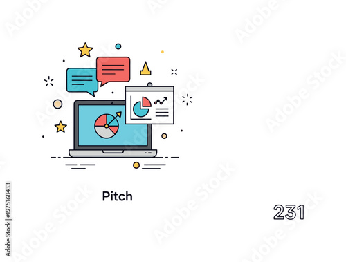 Professional presentation prep badge with a laptop, chart icon, and subtle ?Pitch? label conveying business communication, strategy, and confidence. Minimalist