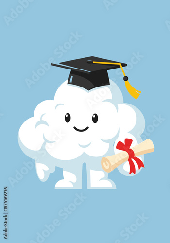 Graduation Cloud Character Holding Diploma.