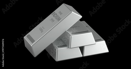 Stacked indium bars, rotation animation seamlessly loopable. 3D rendering isolated on transparent background