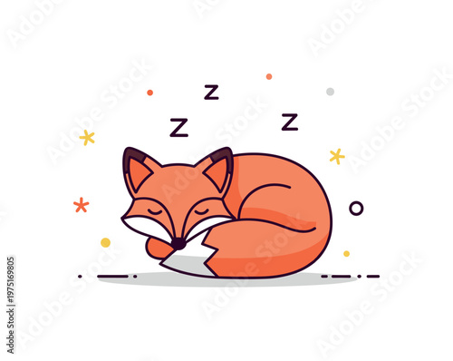 Fox nap moment a tiny fox sleeping curled tightly with a soft rounded silhouette and minimal shadow grounding. A soothing visual of quiet rest and comfort,